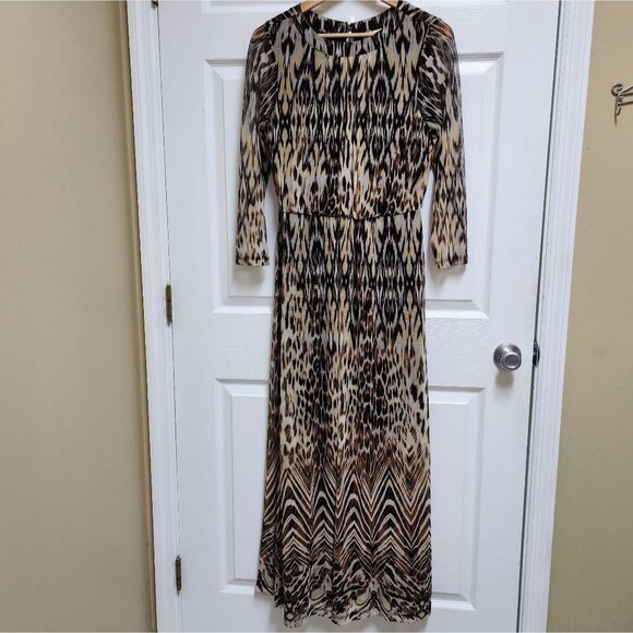 ECI Dress Size Large Animal Print Maxi Blouson Stretch Waist Sheer Lined Flowy - Picture 1 of 11